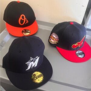 3 fitted hat bundle size 6 7/8 new era / negro league atlanta orioles marlins